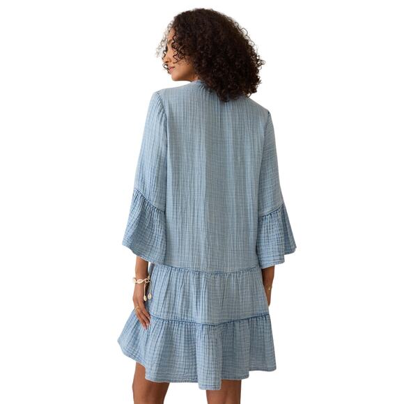 Faherty Dream Cotton Gauze Kasey Dress Indigo Wash Organic Cotton Size S - Picture 2 of 12